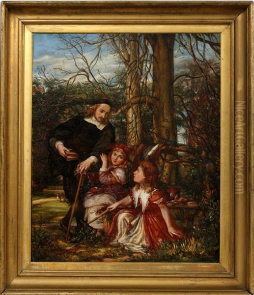 Gentleman And Two Young Girls In Red Dresses Oil Painting by George Herbert