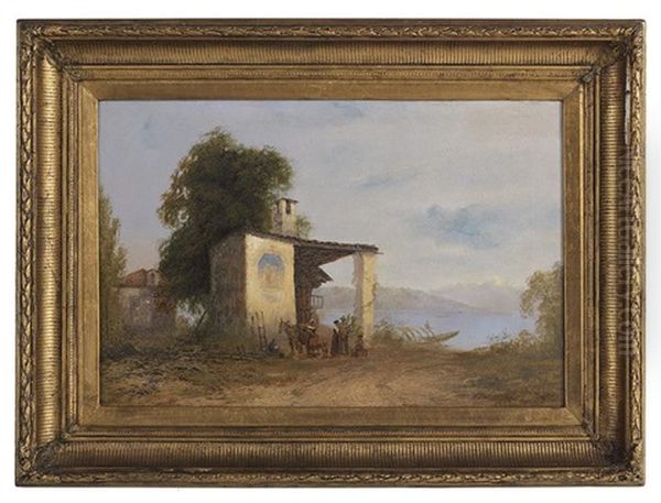 Italian Landscape With Figures Oil Painting by Sydney Herbert