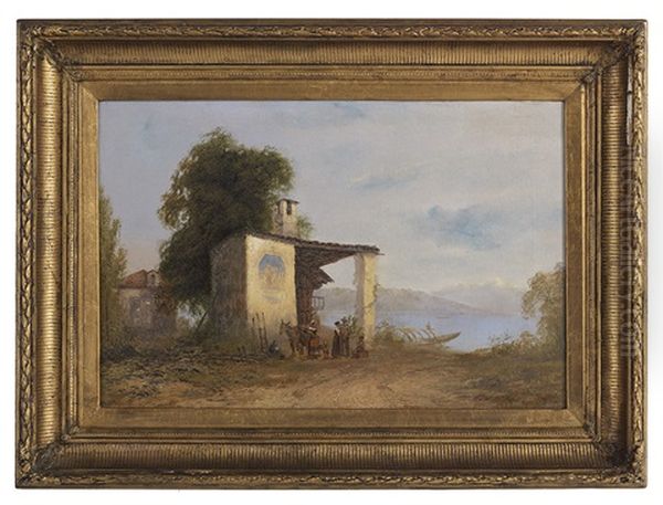 Italian Landscape With Figures Oil Painting by Sydney Herbert