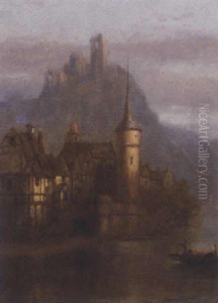 The Castle On The Lake Oil Painting by Sydney Herbert