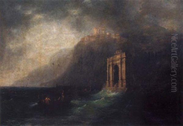 The Emperor Tiberius Approaching Capri Oil Painting by Sydney Herbert