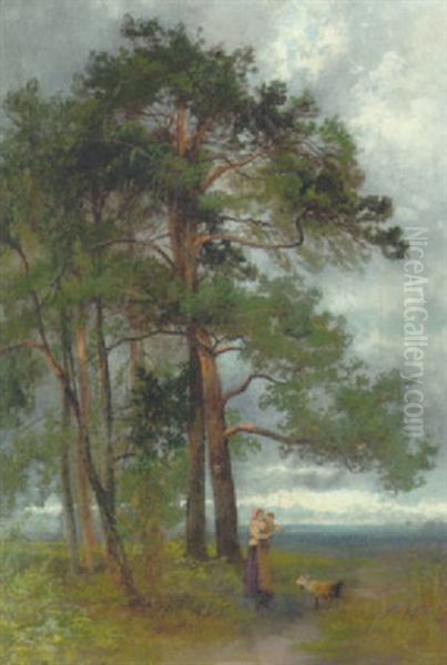 On The Edge Of The Common. Sunset Before A Storm, Carnavron Bay Oil Painting by Sydney Herbert