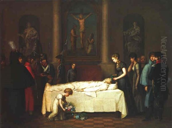 The Corpse Of Prince Louis Ferdinand Of Prussia Laid Out In The Johanniskirche, Saalfeld In Thuringia On The 11th October, 1806 Oil Painting by Wilhelm Friedrich Heinrich Herbig