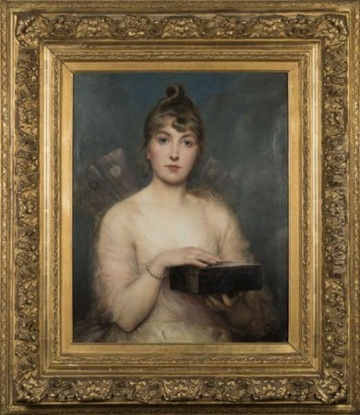 Portrait De Jeune Fille Tenant Un Coffret Oil Painting by Leon Herbo