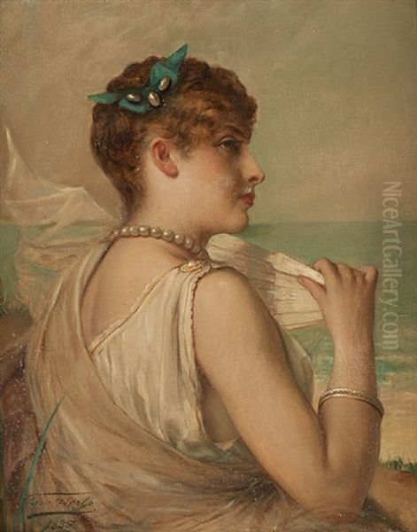 Jeune Elegante A La Plage Oil Painting by Leon Herbo