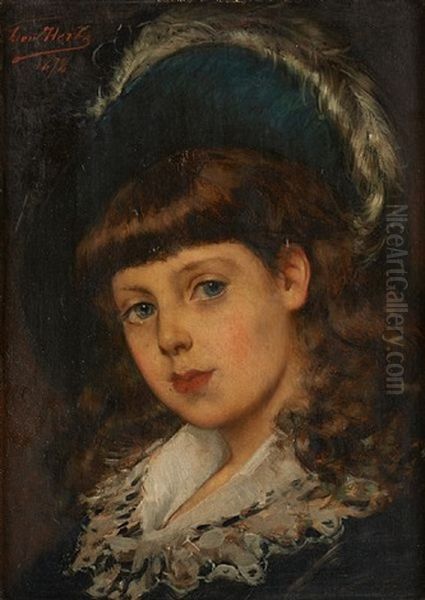 Portrait De Jeune Fille Au Chapeau Oil Painting by Leon Herbo