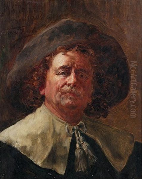 Self Portrait In 17th Century Costume Oil Painting by Leon Herbo