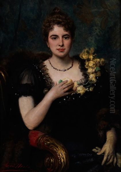 Portrait Einer Eleganten Jungen Frau Im Schwarzen Kleid Oil Painting by Leon Herbo