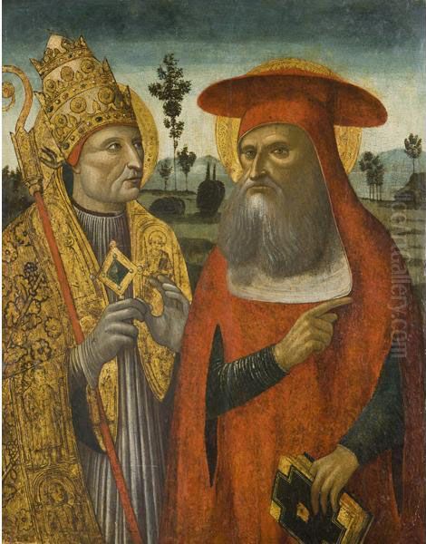 San Girolamo E San Gregorio Papa Oil Painting by Giovanni Barbagelata