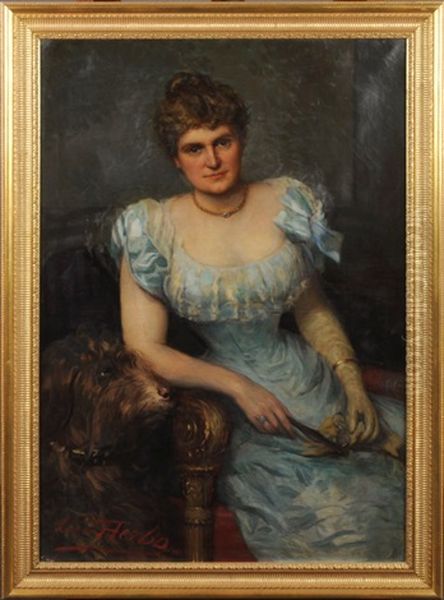 Portrait De Femme Au Chien Oil Painting by Leon Herbo