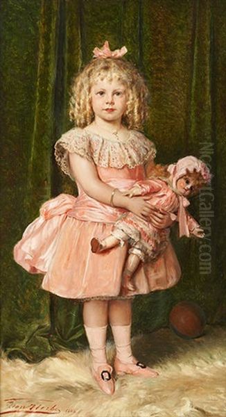 Jeune Fille En Rose Et Sa Poupee Assortie Oil Painting by Leon Herbo