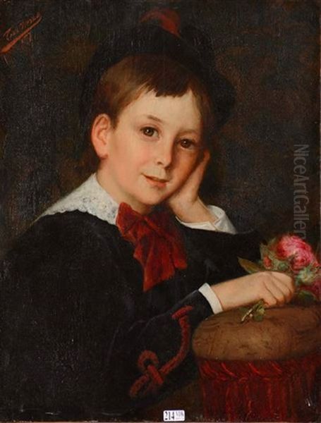 Jeune Garcon A La Rose Oil Painting by Leon Herbo