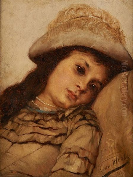 L'enfant Au Chapeau A Plume Oil Painting by Leon Herbo