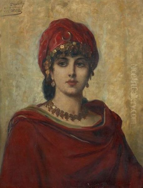 Jeune Femme En Rouge Oil Painting by Leon Herbo