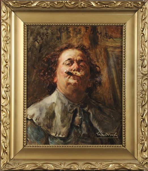 Defense De Fumer (autoportrait) Oil Painting by Leon Herbo