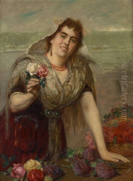 La Marchande De Fleurs Oil Painting by Leon Herbo