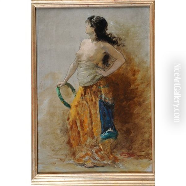 Danseuse Denudee Au Tambourin Oil Painting by Leon Herbo