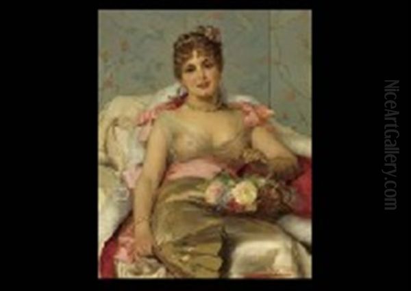 Femme Couchee Sur Coussins Oil Painting by Leon Herbo