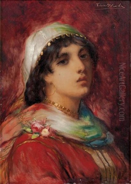 Portrait D'une Jeune Orientale Oil Painting by Leon Herbo