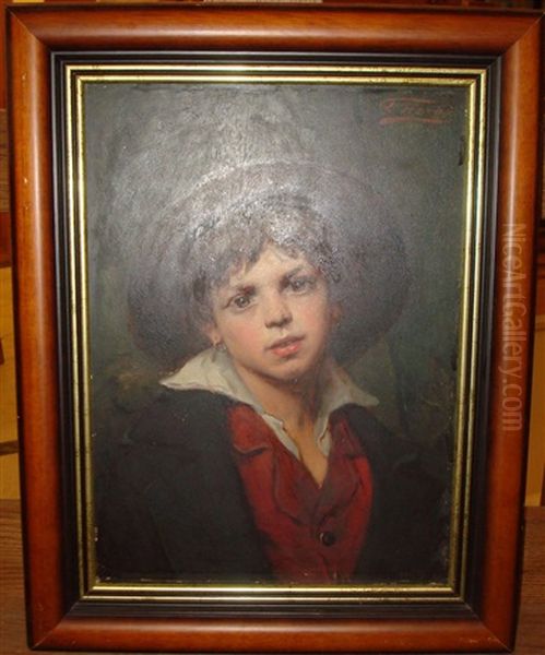 Portrait De Garconau Chapeau Oil Painting by Leon Herbo