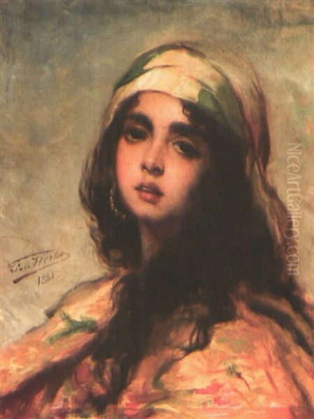 Jeune Fille Au Foulard Oil Painting by Leon Herbo