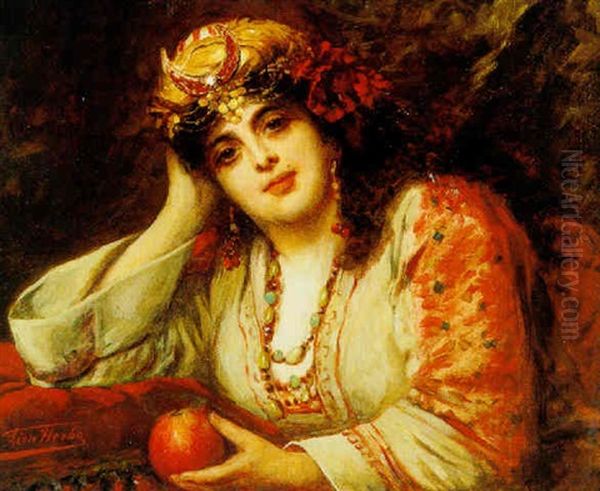 Belle Orientale A La Pomme Rouge Oil Painting by Leon Herbo