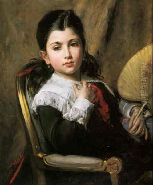 Young Girl With A Fan Oil Painting by Leon Herbo