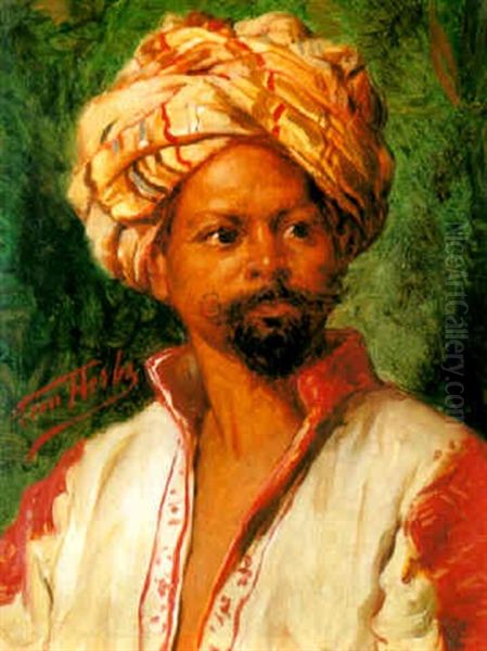 Portrait Of A Man Wearing A Turban Oil Painting by Leon Herbo