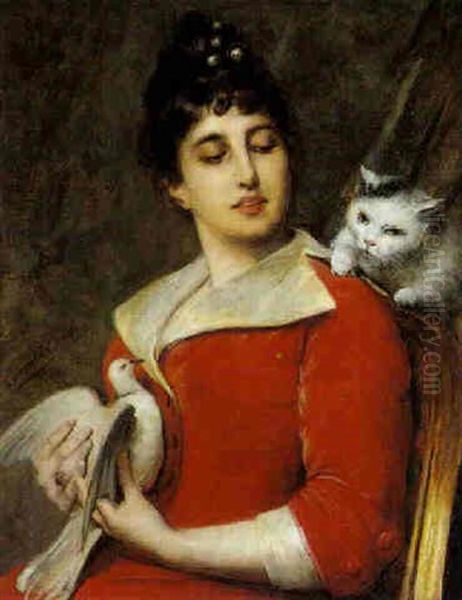 Her Favorite Pets Oil Painting by Leon Herbo