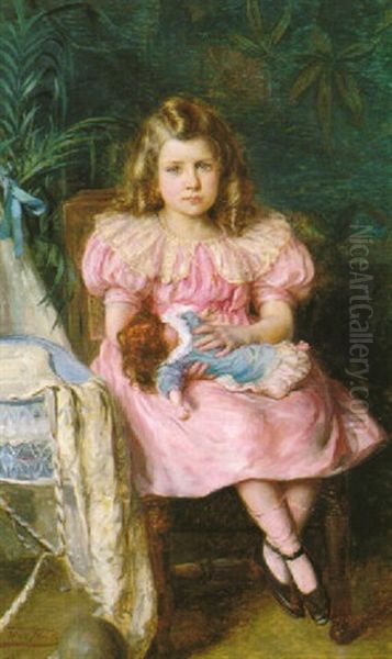 Portrait Of A Girl With A Doll Oil Painting by Leon Herbo