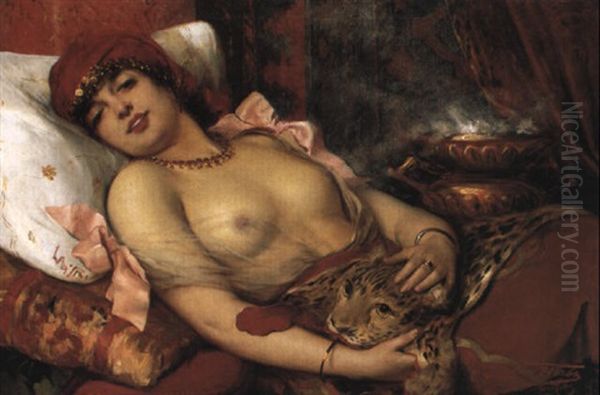 Odalisque A La Panthere Oil Painting by Leon Herbo