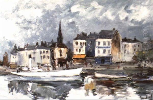 Le Vieux Bassin A Honfleur Oil Painting by Leon Herbo