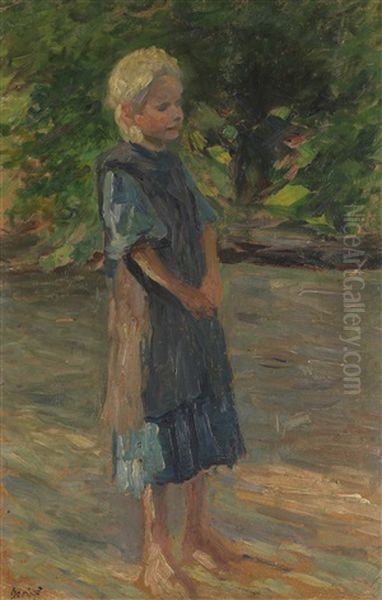 Stehendes Madchen Im Blauen Kleid Oil Painting by Thomas Herbst