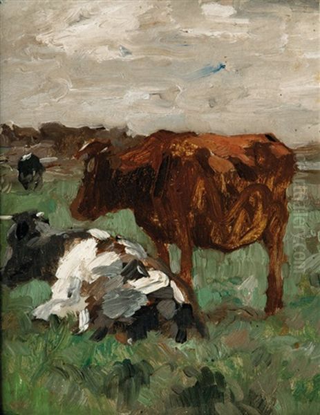 Cows On A Meadow Oil Painting by Thomas Herbst