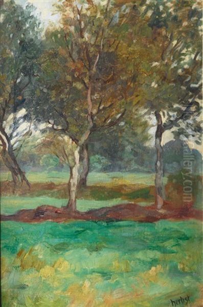 Trees On A Meadow Oil Painting by Thomas Herbst