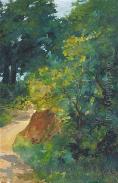 Sunlit Forest Trail Oil Painting by Thomas Herbst