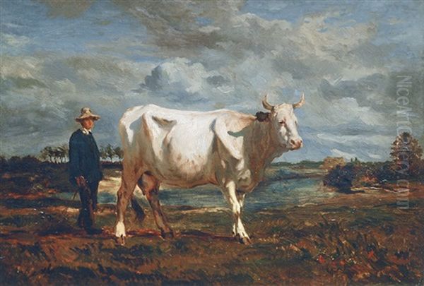 Man With A White Cow Oil Painting by Thomas Herbst