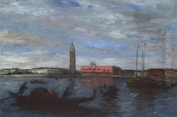 Venedig - Gondeln Und Fischerboote Vor Der Dogana Oil Painting by Thomas Herbst