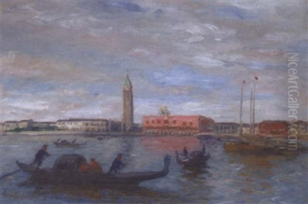 Gondolas Before The Dogana, Venice Oil Painting by Thomas Herbst