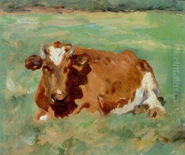 A Resting Cow Oil Painting by Thomas Herbst