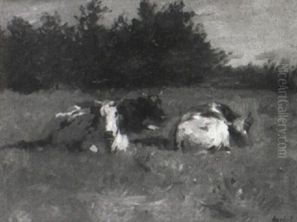 Three Cows In A Landscape Oil Painting by Thomas Herbst