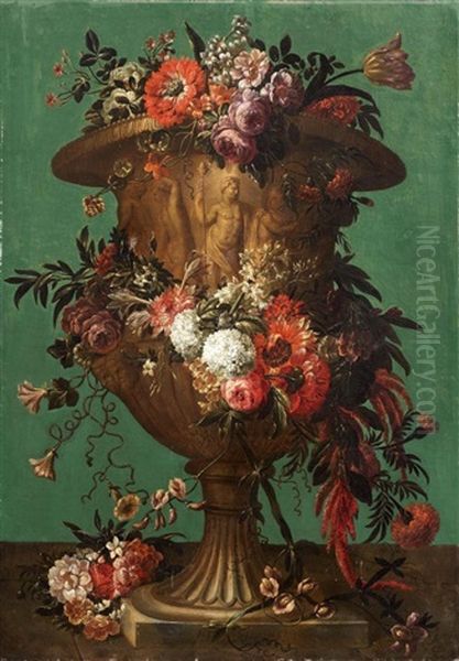 Blumenstillleben In Skulptierter Vase Oil Painting by Jacobus Melchior van Herck