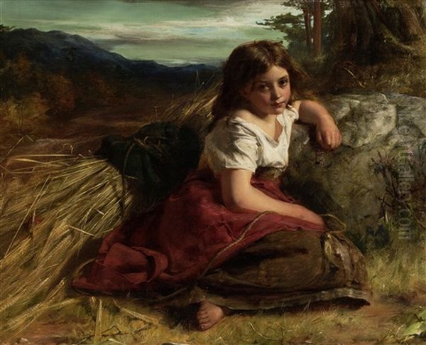 Young Girl At The Edge Of A Cornfield Oil Painting by Robert Herdman