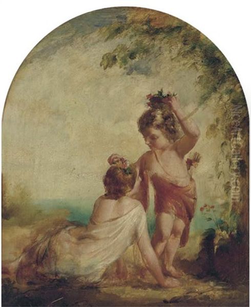 Putti In A Landscape Oil Painting by Robert Herdman