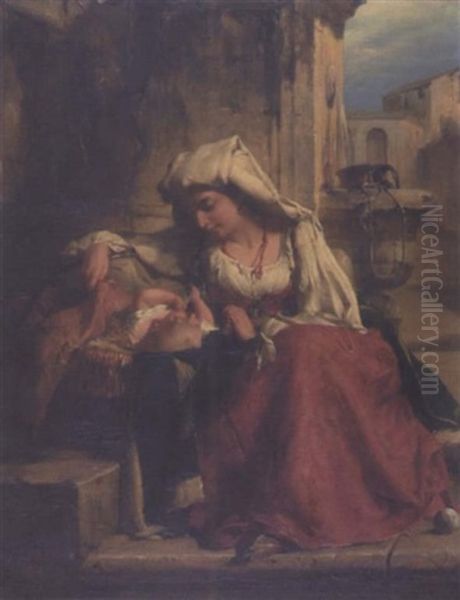 The Cradle - South Italy Oil Painting by Robert Herdman