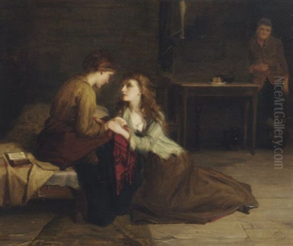 Jeanie Dean's Visit To Effie Deans; A Scene From Sir Walter Scott's The Heart Of Midlothian Oil Painting by Robert Herdman