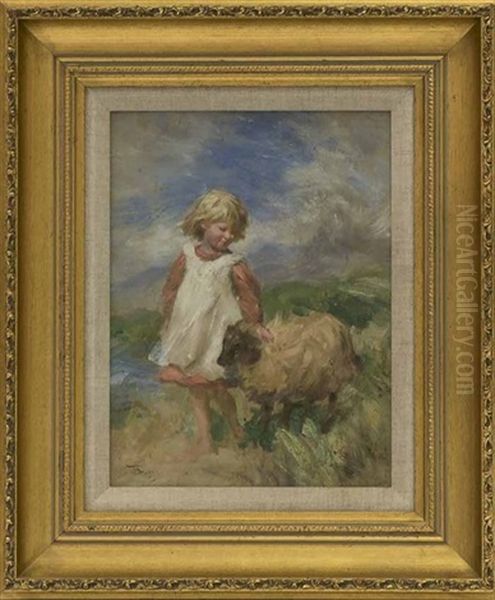 Portrait Of A Young Girl And Her Sheep Oil Painting by Robert Duddingstone Herdman