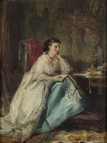 Woman In Her Study Oil Painting by Robert Duddingstone Herdman