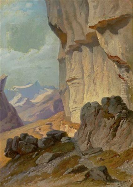 Auf Dem Weg Nach Ebenalp Mit Dem Santis Oil Painting by Hermann Herdtle