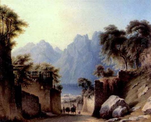 Blick Durch Eine Strase Auf Die Landschaft Bei Torbole Am Gardasee by Hermann Herdtle